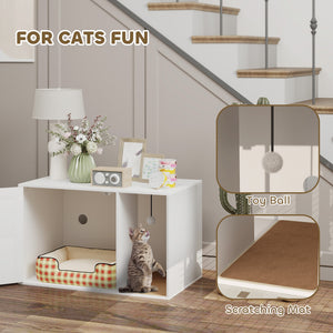 Cat Litter Box Enclosure, Cat Washroom End Side Table with Rattan Door, Scratching Pad, Non-slip Foot Pads – view 13