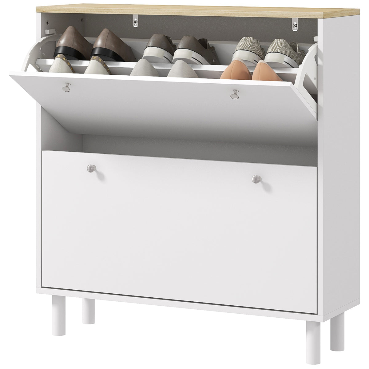 2 Drawers Shoe Storage Cabinet with Adjustable Shelves for 16 Pairs of Shoes, Black – view 8