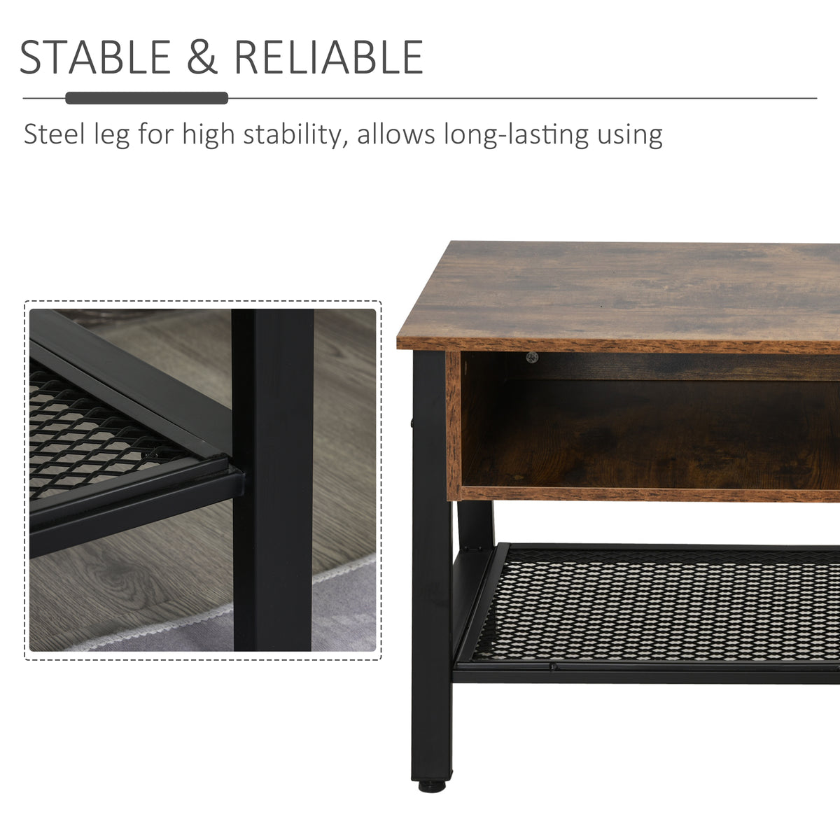 Industrial TV Stand, TV Console Table for TV up to 45'' Flat Screen, Entertainment Center for Living Room, Bedroom, Rustic Brown