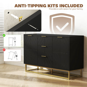 47" Storage Cabinet with Doors, Adjustable Shelves, 3 Drawers, Metal Legs for Kitchen Storage, Home Use – view 20