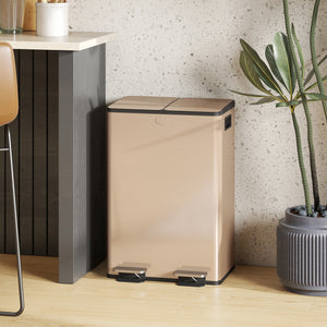 Garbage Bin, Soft-Close Trash Can with Foot Pedal, 2x7.4 Gal (2x28 L) Garbage Can with Removable Inner Buckets, SGold