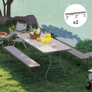 6 ft Plastic Bench Seat, 2 PC Portable Foldable Folding Bench with Carrying Handle for Picnic Camping, Distressed Brown
