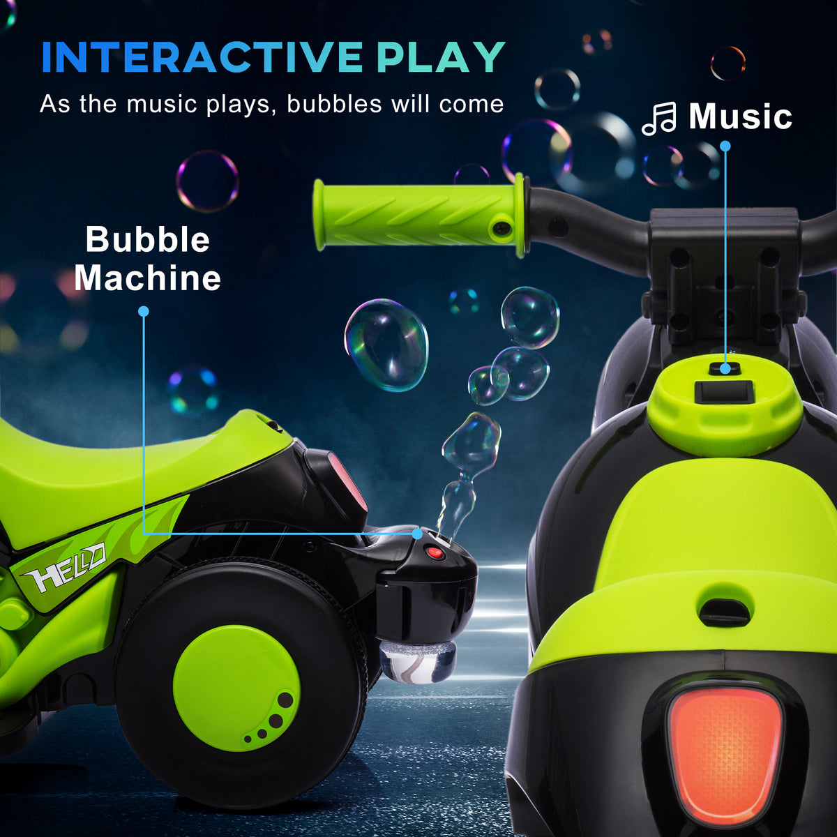 Qaba Electric Motorcycle for Kids, 6V Ride on Bubble Car with LED Headlight, Music, Pedal, for 2-5 Years