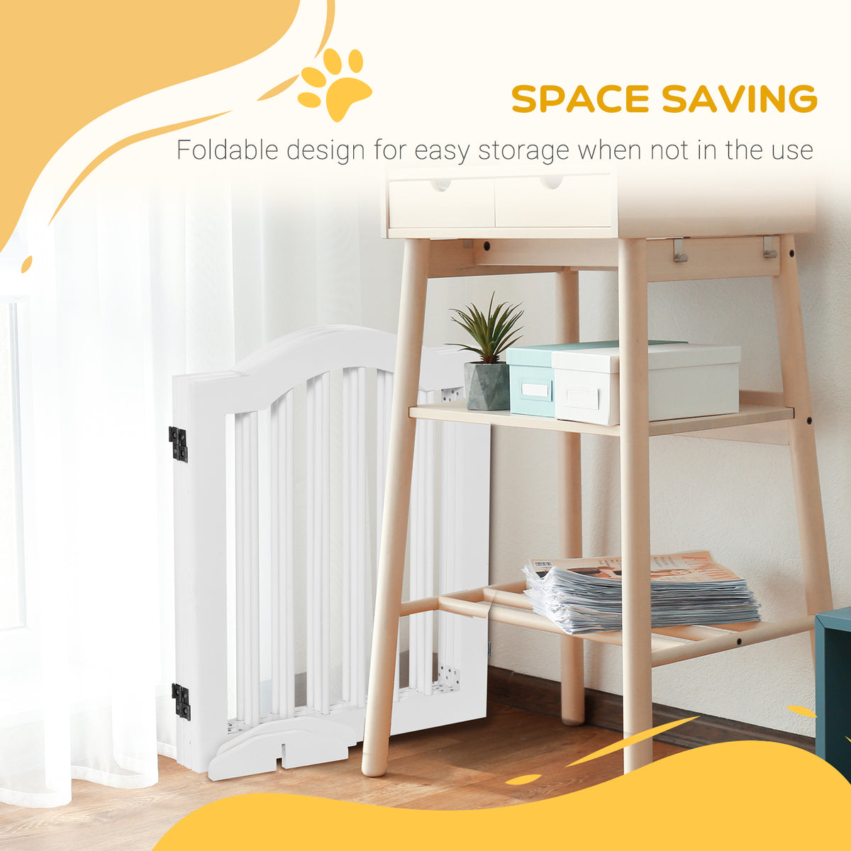 24"H Foldable Dog Gate, 3 Panels Freestanding Pet Gate Barriers Indoor with Support Feet – view 6
