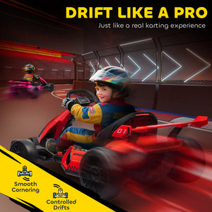 Aosom 24V Electric Go Kart, Battery Powered Kids Drift Kart with Adjustable Seat, Seat Belt, Horn, Music, Light