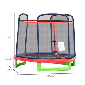 84.75" Kids Trampoline 7 FT Indoor Outdoor Trampolines with Safety Net Enclosure Built-in Zipper Padded Covering, for Boys and Girls, Red