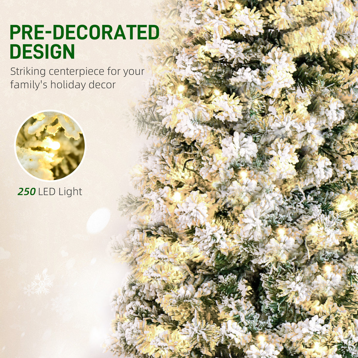 6ft Prelit Artificial Pencil Christmas Tree, Snow Flocked Slim Xmas Tree with Warm White LED Lights - Green – view 5