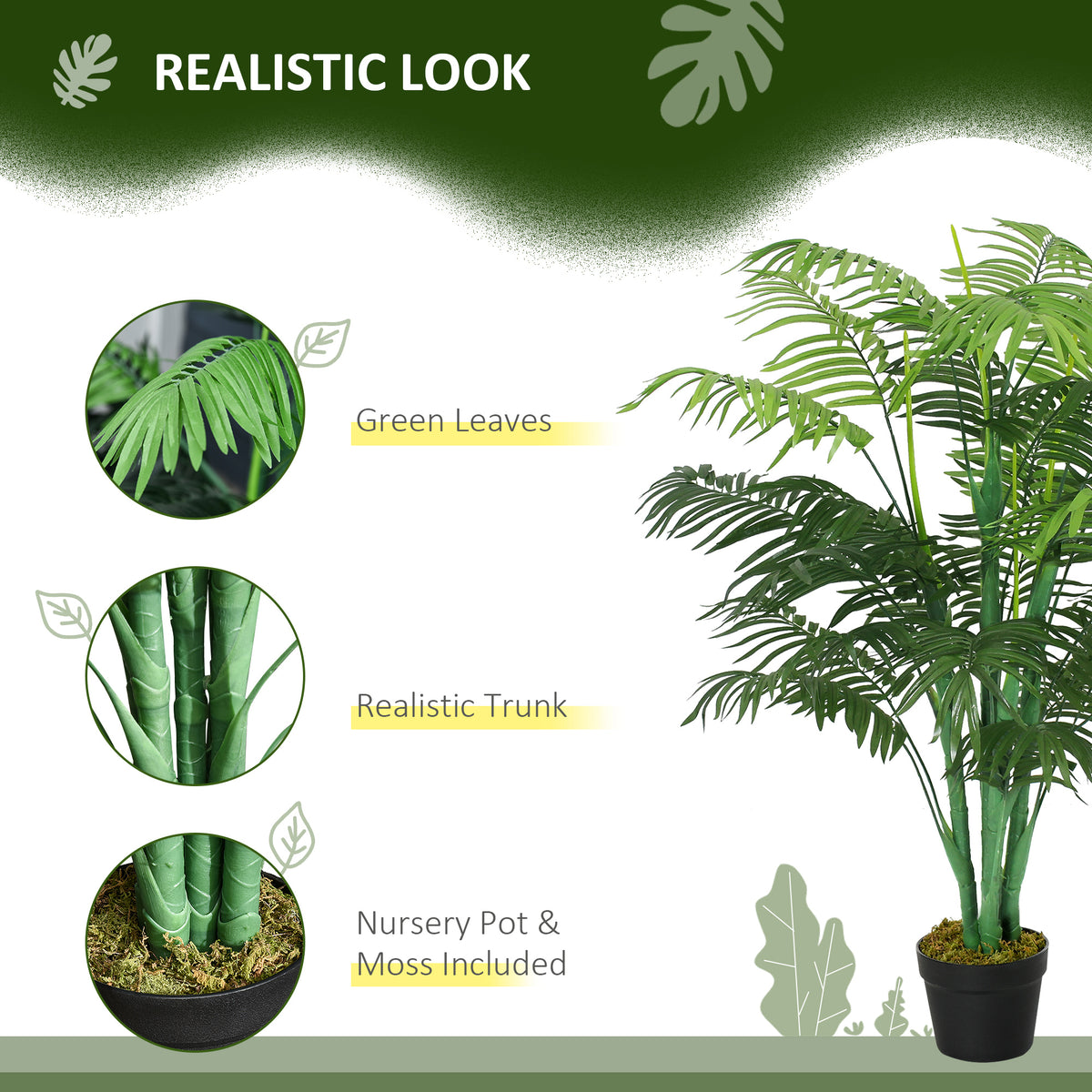 4FT Artificial Palm Tree, Fake Tropical Tree with Lifelike Leaves, Faux Plant in Pot for Indoor Decoration, Green