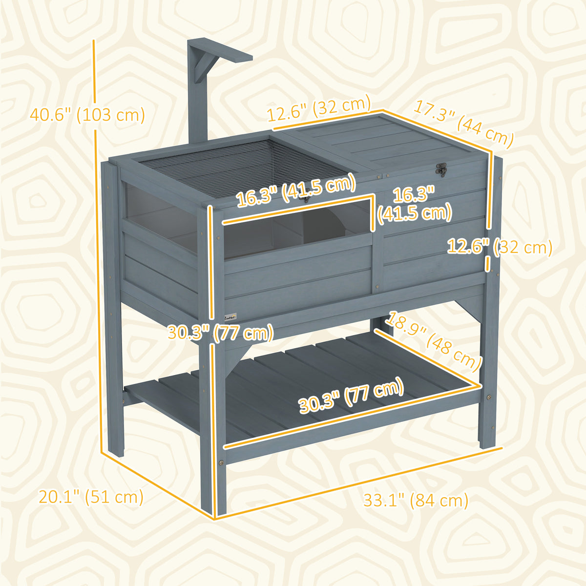 Wooden Tortoise House Habitat with Shelf, Light Support Frame, Tray for Indoor Use, 33" L x 20" W x 41" H