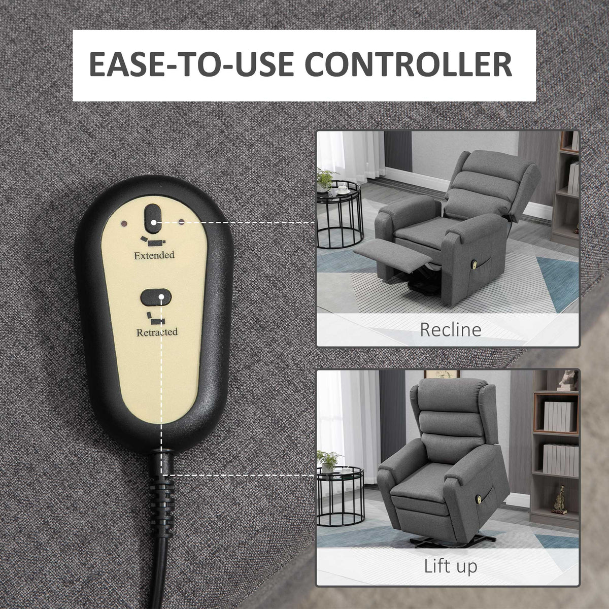 Lift Chair for Elderly, Power Chair Recliner with Footrest, Remote Control, Side Pockets for Living Room, Grey