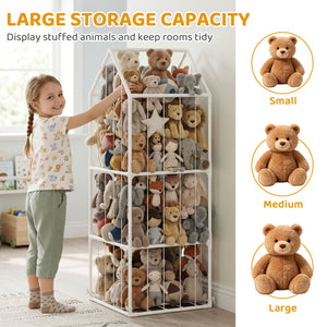 Qaba Stuffed Animal Storage Organizer, Teddy Toy Storage Organizer with Waterproof Bottom for Playroom, Nursery, 47x47x132cm