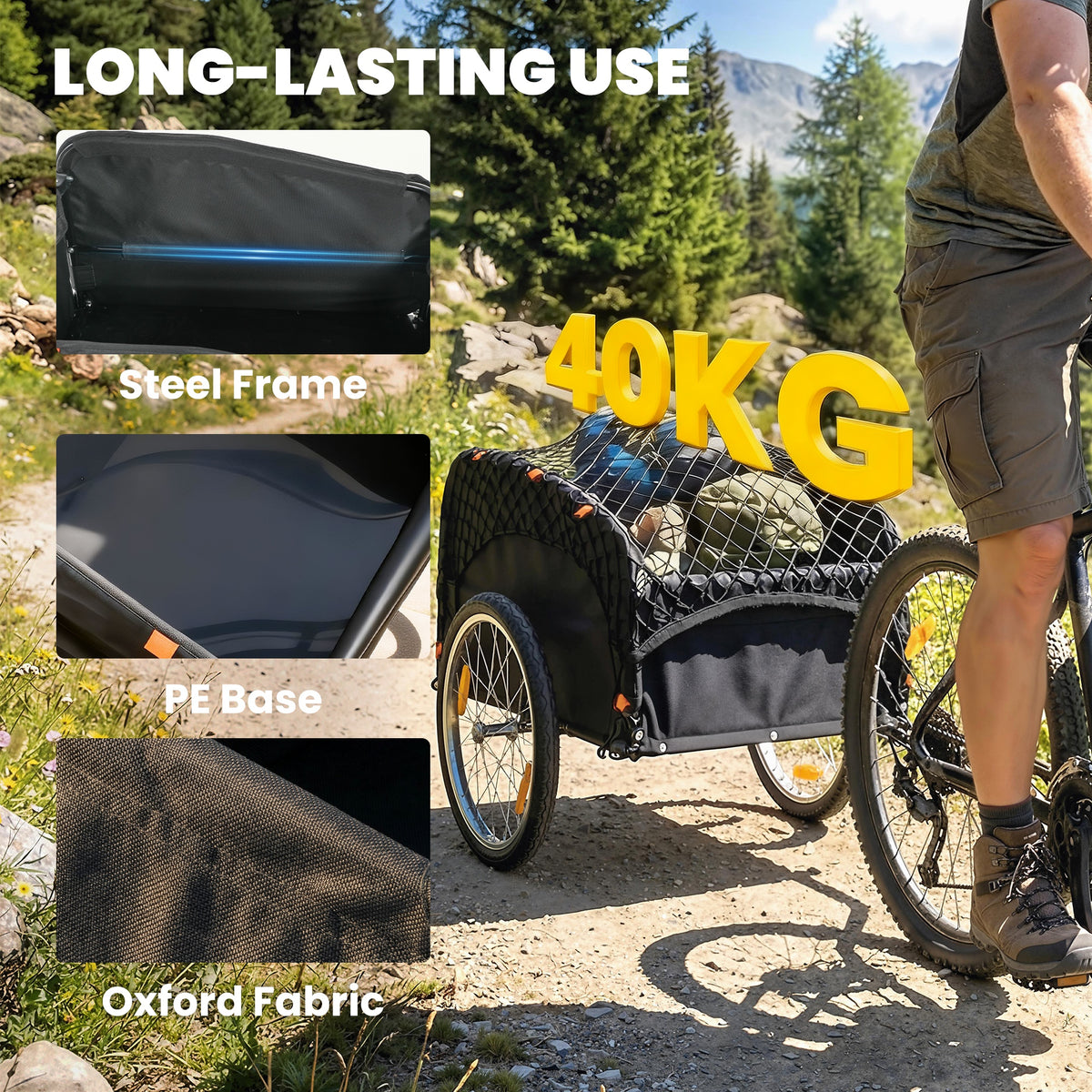 Soozier Bike Cargo Trailer, 45 Gal Bicycle Trailer Wagon Cart with Cargo Net, Quick Release 20" Wheels, Safe Reflectors