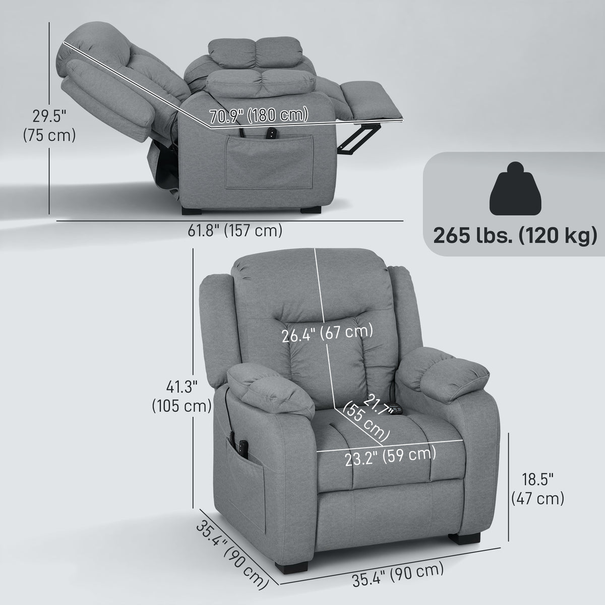 Massage Recliner Chair with Quiet Brushless Motor Pet-Friendly Fabric Power Recliner with 2 Memory – view 16