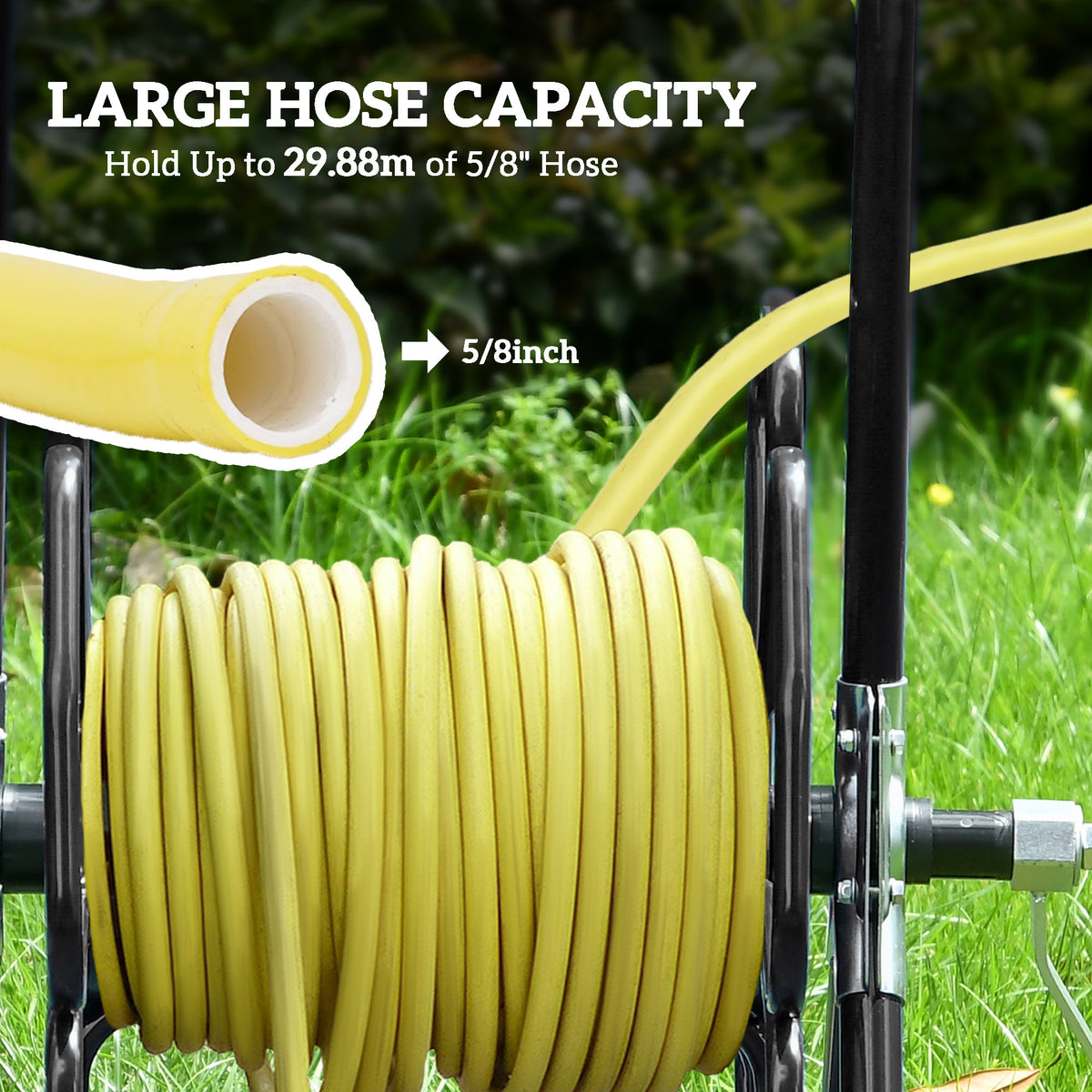 98 ft of 5/8" Hose Reel Cart (Hose Not Included), Garden Water Hose Carts with Wheels for Yard, Lawn, Black – view 3