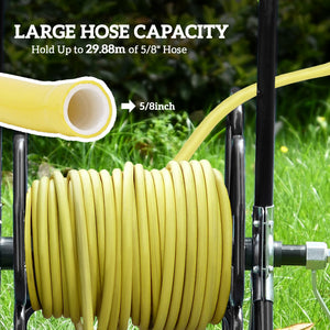 98 ft of 5/8" Hose Reel Cart (Hose Not Included), Garden Water Hose Carts with Wheels for Yard, Lawn, Black – view 3