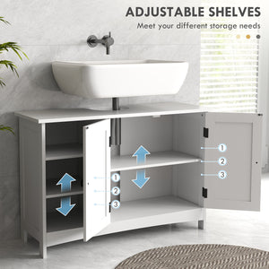 Bathroom Vanity Cabinet, Under Sink Storage Cabinet with Double Doors, Open and Adjustable Shelves, White
