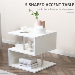 Wooden S Shape End Table 3 Tier Storage Shelves Organizer Living Room Side Table Desk White