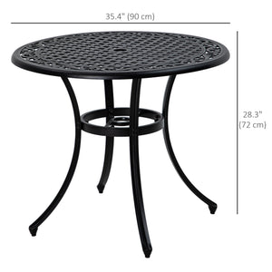 35.5" Round Outdoor Dining Table for 2-4, Cast Aluminum Garden Patio Table with 2" Umbrella Hole, Grid Top, Black