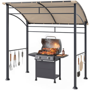 7' x 5' BBQ Grill Gazebo Tent, Garden Grill Canopy with Steel Frame and Hooks, Outdoor Sun Shade, Grey – view 8