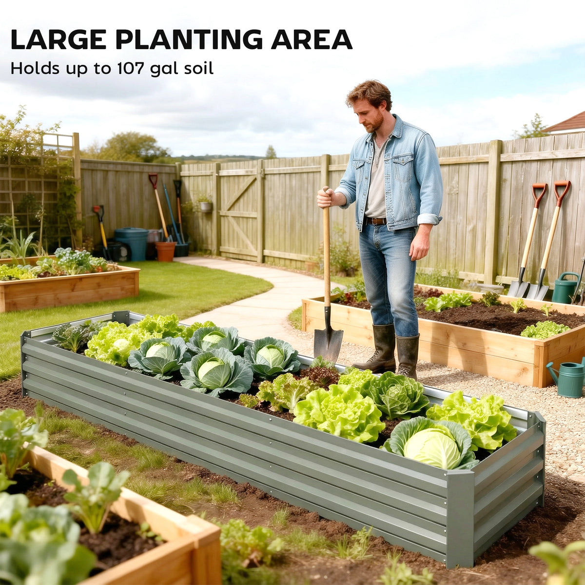 8'x2'x1' Galvanized Raised Bed, Large Elevated Planter Box for Growing Flowers, Herbs and Vegetables – view 24