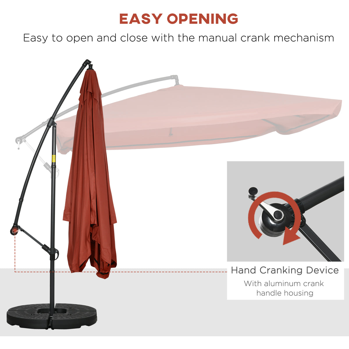 Offset Patio Umbrella with Net and Umbrella Base, Adjustable Cantilever Canopy with Cross Base, Weight Plates and 8 Ribs for Backyard, Poolside, Garden, Wine Red