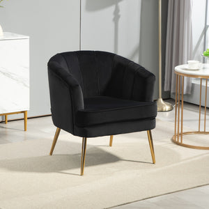 Fabric Armchair, Modern Accent Chair with Gold Metal Legs for Living Room, Bedroom, Home Office, Black – view 7