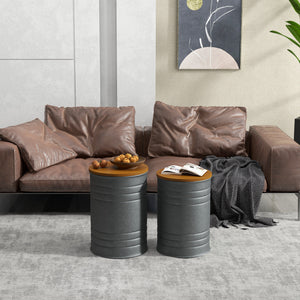 Round Side Table Set of 2, Nesting Coffee Tables w/ Wooden Lid – view 13