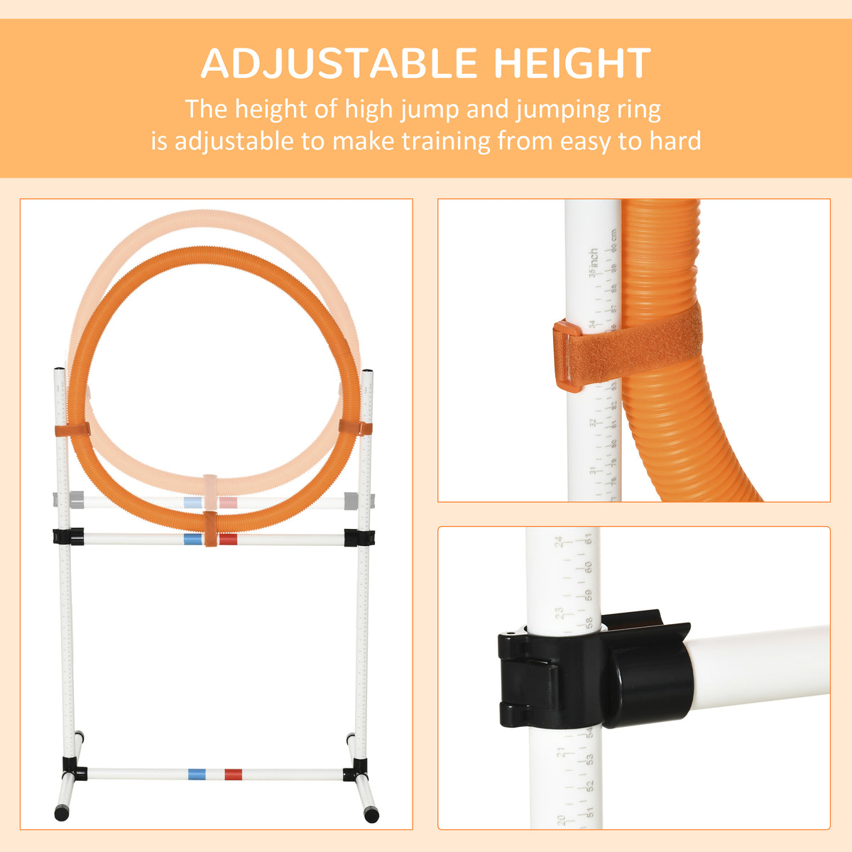 2-in-1 Dog Obstacle Training Agility Equipment Tire Jump Ring/Hurdle Bar with a Simple & Easy Setup & Storage Bag
