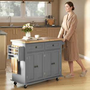 Kitchen Island with Storage, Rolling Trolley Cart with Rubber Wood Top, Spice Rack, Towel Rack, Brown Oak – view 21