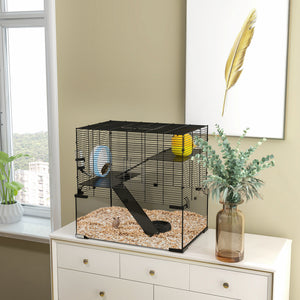 Hamster Cage, Gerbil Cage with Glass Basin for Small Hamsters, Black – view 7