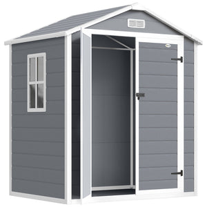 6x4.5FT Plastic Shed, Lockable Garden Tool Storage House with Double Doors and Vent, Grey