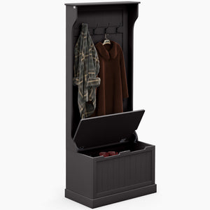 4-In-1 Hall Tree with Coat Rack, Top Shelf, Shoe Storage and Bench Seat, Entryway Bench with 4 Hooks