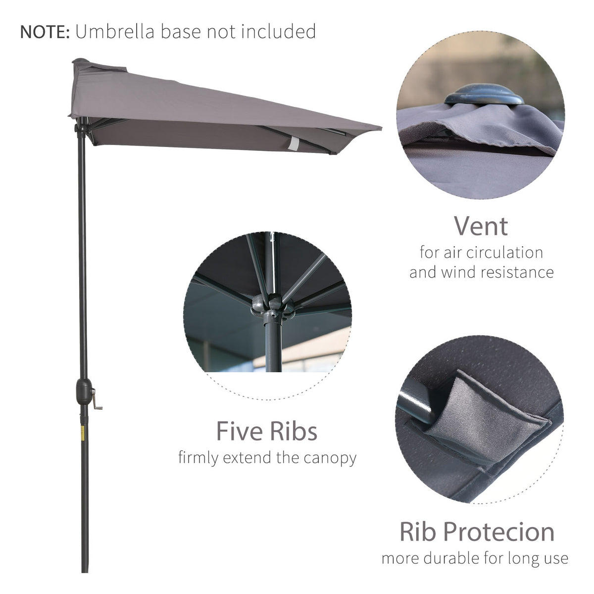 8ft Half Umbrella Outdoor Balcony Parasol Patio Garden Outdoor Window Sun Shade w/ 5 Ribs Beige – view 25