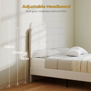 Queen Size Bed Frame with Adjustable Headboard Upholstered Platform Bed Frame with Wood Slat Support Noise – view 3