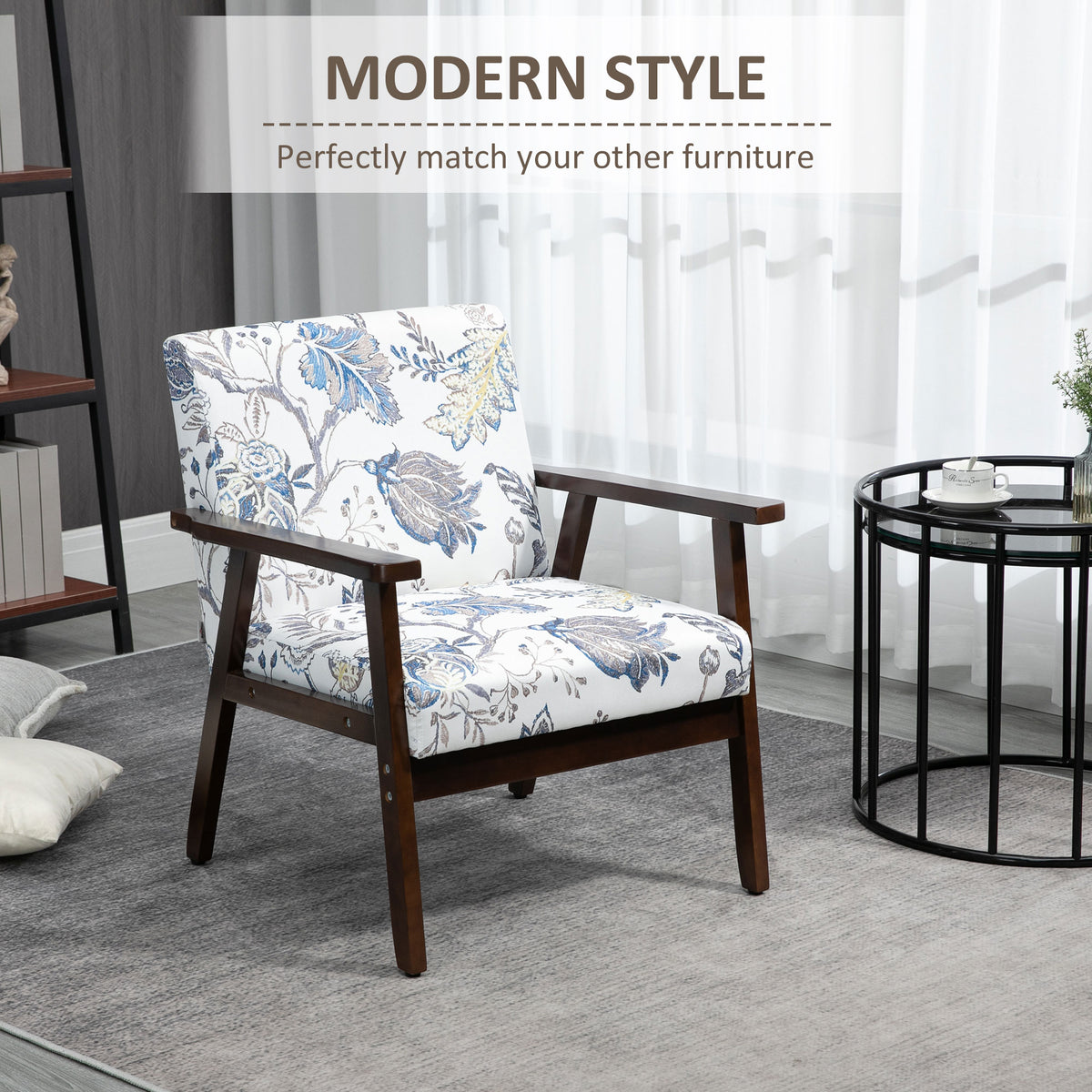 Accent Chairs with Cushioned Seat, Upholstered Linen-Feel Armchair with Adjustable Feet for Bedroom – view 24
