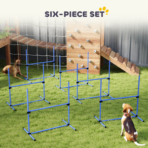 Set of 6 Dog Agility Training Equipment Adjustable Jump Bar Pet Exercise Kit with Carrying Bag (Blue)