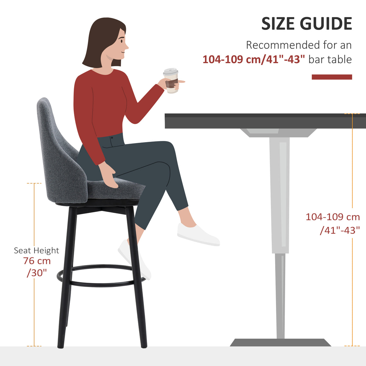 Extra Tall Bar Stools Set of 2, Modern 360° Swivel Barstools, Dining Room Chairs with Steel Legs Footrest – view 7