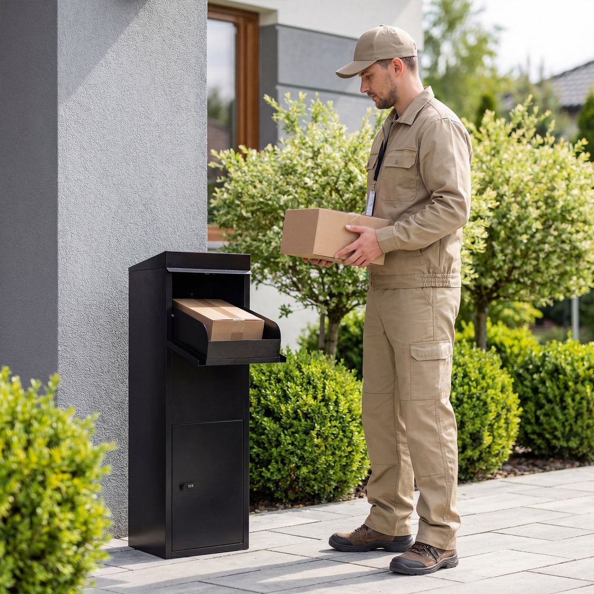 Package Delivery Box for Outside with Anti-Theft Baffle Sloped Roof-Black view 2