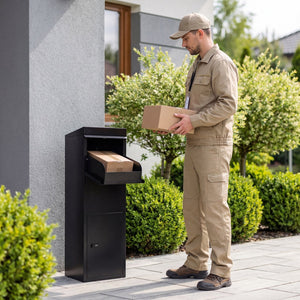 Package Delivery Box for Outside with Anti-Theft Baffle Sloped Roof-Black view 2