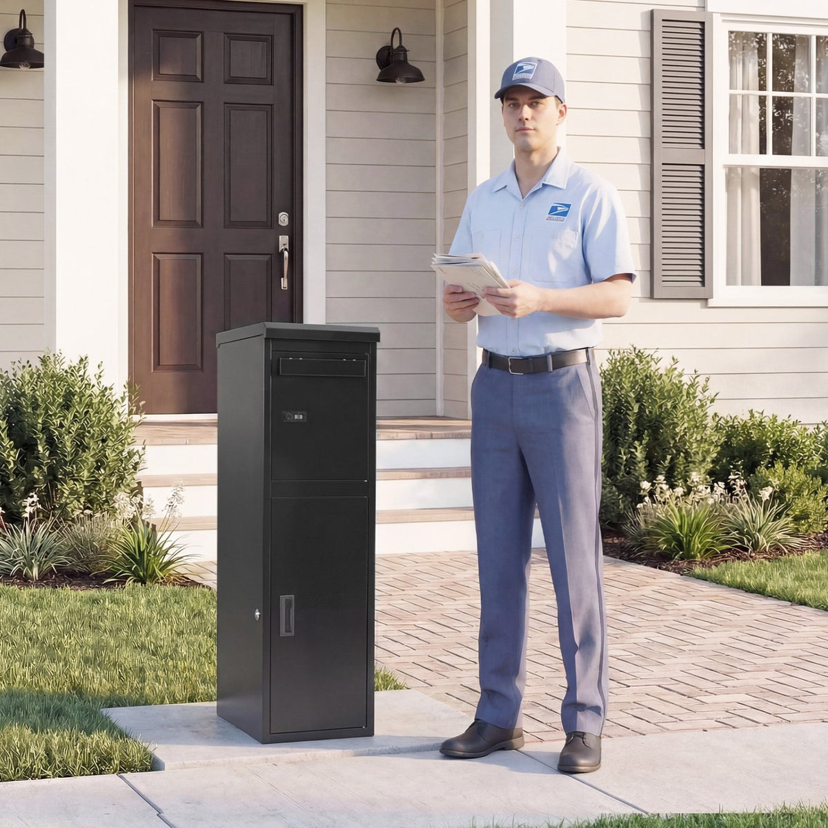 Package Delivery Box for Outside with Lockable Doors Coded Lock-Black view 3