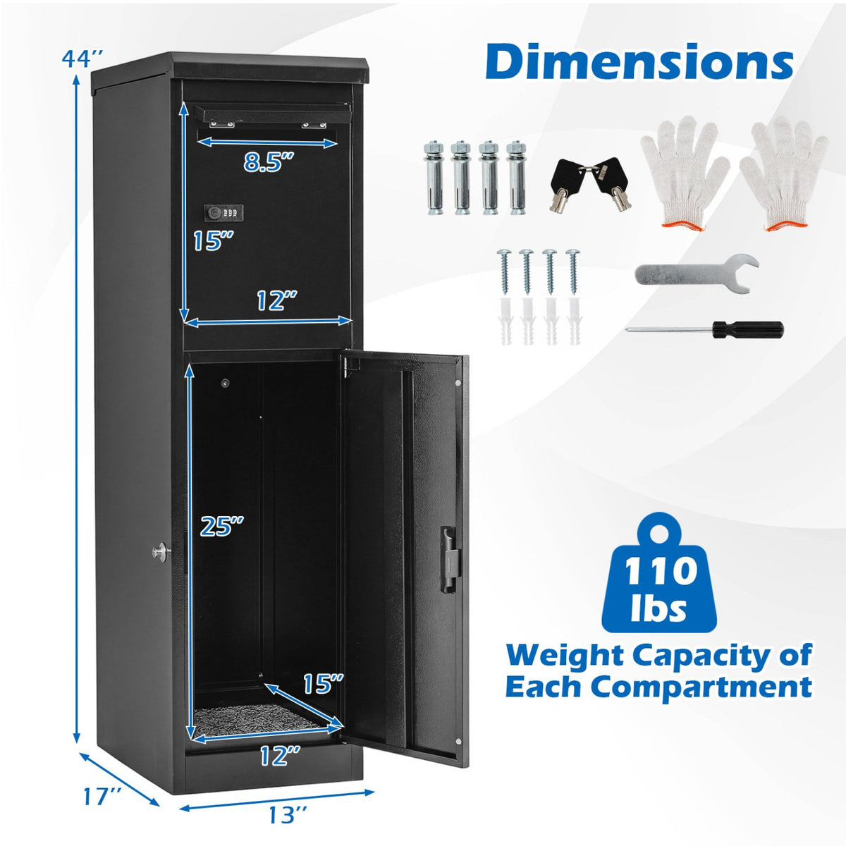 Package Delivery Box for Outside with Lockable Doors Coded Lock-Black view 5