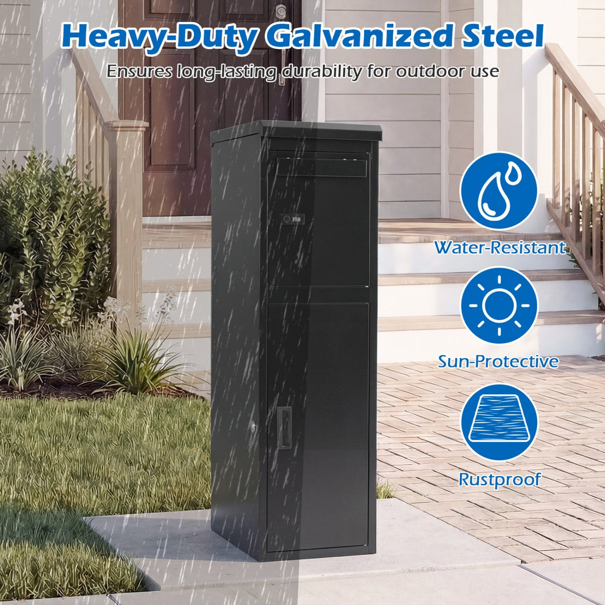 Package Delivery Box for Outside with Lockable Doors Coded Lock-Black view 7