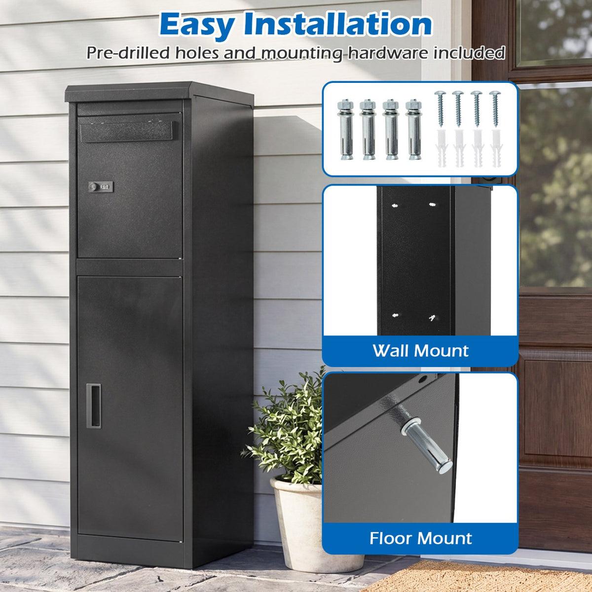 Package Delivery Box for Outside with Lockable Doors Coded Lock-Black view 9