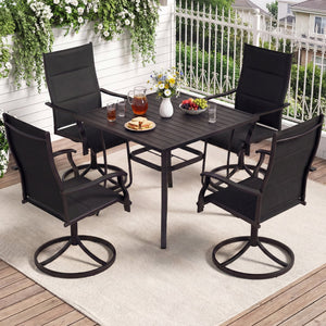 Padded Patio Swivel Chairs Set of 2 Ergonomic Outdoor Dining Chairs with Breathable Fabric-Black view 3