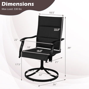 Padded Patio Swivel Chairs Set of 2 Ergonomic Outdoor Dining Chairs with Breathable Fabric-Black view 4