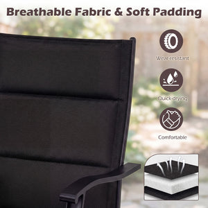 Padded Patio Swivel Chairs Set of 2 Ergonomic Outdoor Dining Chairs with Breathable Fabric-Black view 7