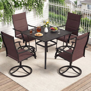Padded Patio Swivel Chairs Set of 2 Ergonomic Outdoor Dining Chairs with Breathable Fabric-Brown view 3