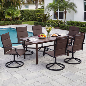 Padded Patio Swivel Chairs Set of 2 Ergonomic Outdoor Dining Chairs with Breathable Fabric-Brown view 5
