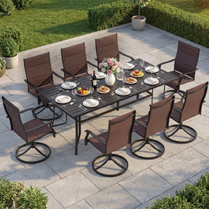 Padded Patio Swivel Chairs Set of 2 Ergonomic Outdoor Dining Chairs with Breathable Fabric-Brown view 6