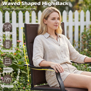 Padded Patio Swivel Chairs Set of 2 Ergonomic Outdoor Dining Chairs with Breathable Fabric-Brown view 9